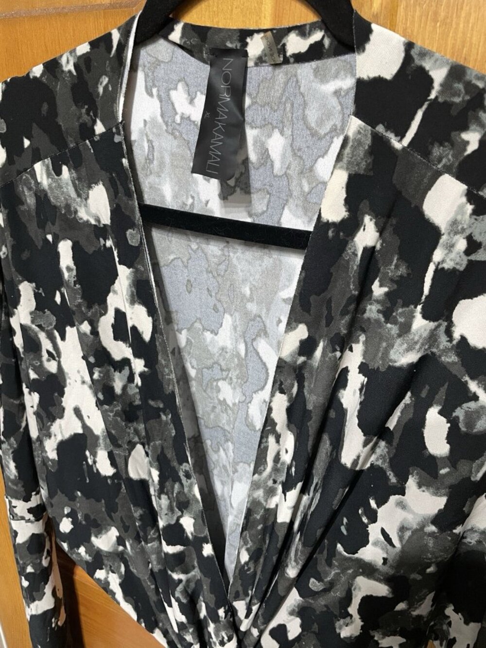 NORMA KAMALI Wrap Dress Maxi Gown with Tie, Modern Camo, Dolman Sleeves, XL - Picture 5 of 9